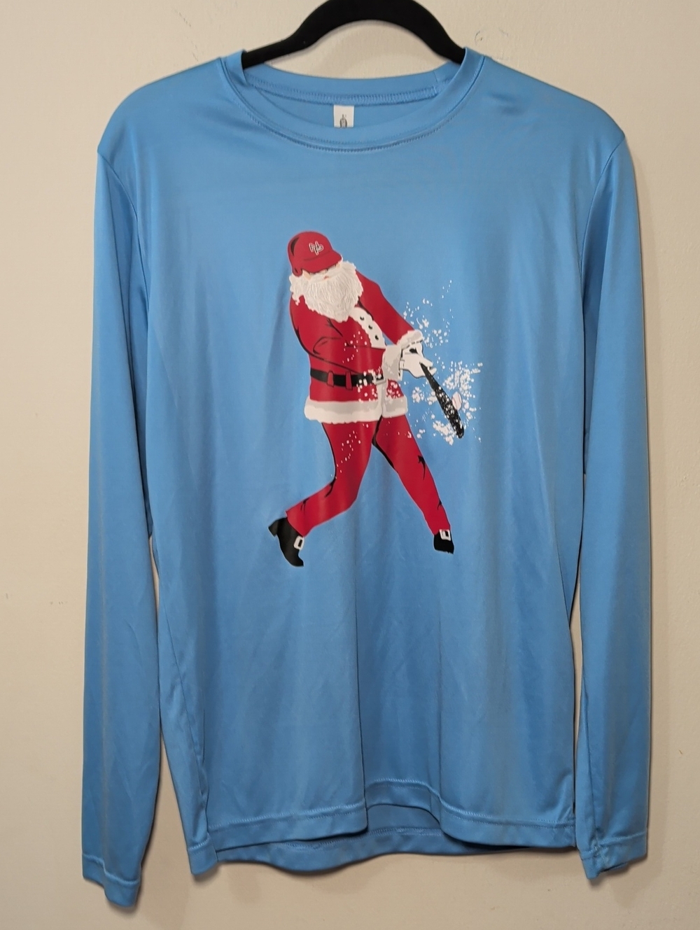 Team 365 Home Run Santa Shirt Blue Red Holiday Christmas Baseball Men's Size S